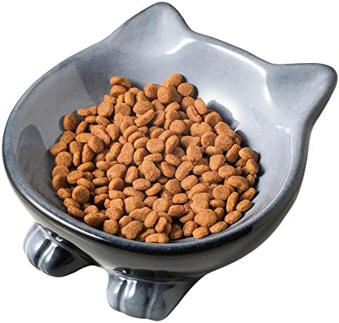  Nihow Ceramic Basic Cat Bowls: 6.25 Inch Cat Bowl For Food & Water - Food Grade Cat Dish For Large-Sized Cat/Medium-Sized Dog - Microwave & Dishwasher Safe -Elegant Blue & Black (8.5 OZ /1 PC)