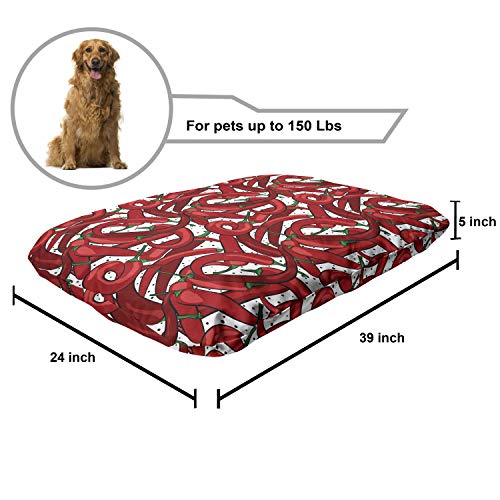  Ambesonne Peppers Pet Bed, Pattern Of Chili Peppers With Dotted Background Vegan Spicy Food Theme, Chew Resistant Pad For Dogs And Cats Cushion With Removable Cover, 24" X 39", Vermilion Ruby Green