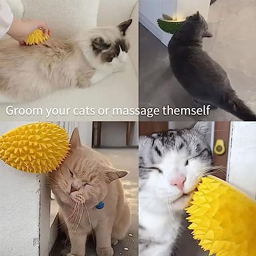  UPIKIT Durian Multifunctional Toys, Durian Cat Scratcher, 1/2PCS Durian Shape Cat Comb, Massaging And Removing Floating Hair Cat Dog Toys, For Any Different Flat Surfaces Or Corners (Yellow+Green)