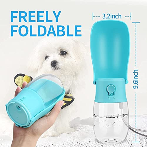  Dog Water Bottle Portable Pet Travel Bowl Foldable Dispenser For Walking Hiking, Puppy Accessories Dog Water Bottle With Activated Carbon Filter, Leak Proof, Food-Grade Materials(10 Oz,Blue)
