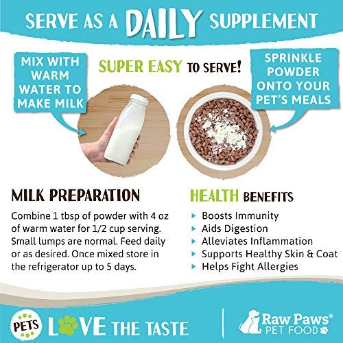  Raw Paws Whole Goat Milk Powder For Dogs And Cats, 7-oz - Goats Milk For Dogs Made In USA - Natural Kitten & Puppy Milk Replacement Formula - Dry Pet Goat Milk Food Topper - Pet Nutritional Supplement