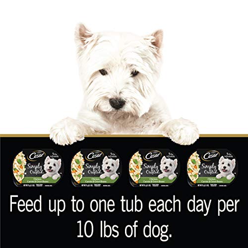  CESAR Simply Crafted Adult Wet Dog Food Meal Topper, Chicken, Carrots & Green Beans, (10) 1.3 Oz. Tubs