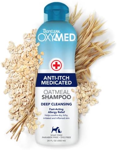  TropiClean Oxymed Medicated Cat & Dog Shampoo For Itchy Skin, Skin Soothing Oatmeal Shampoo For Dogs & Cats 20 Ounce