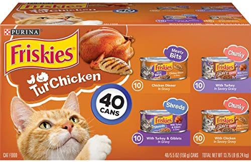 Purina Friskies Gravy Wet Cat Food Variety Pack, TurChicken Extra Gravy Chunky, Meaty Bits & Shreds - (40) 5.5 Oz. Cans