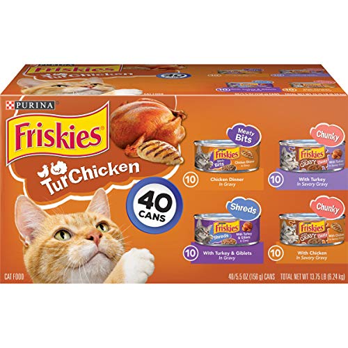  Purina Friskies Gravy Wet Cat Food Variety Pack, TurChicken Extra Gravy Chunky, Meaty Bits & Shreds - (40) 5.5 Oz. Cans