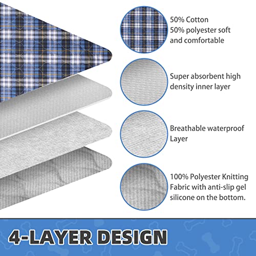  KOOLTAIL Washable Pee Pads For Dogs - Waterproof & Non-Slip Plaid Puppy Potty Training Pads, Reusable Whelping Pads, Dog Food Feeding Mat,Blue & Purple & Brown