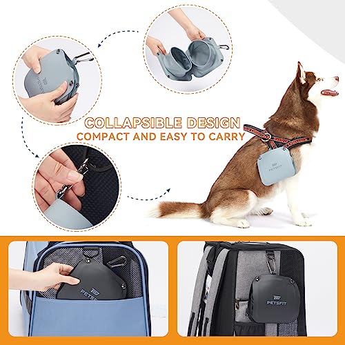  PETSFIT Collapsible Dog Bowls, 2 In 1 Portable Dog Bowl, Upgrade PVC Travel Water Bowl For Dogs Walking Parking Traveling With Carabiner (Double, Grey)