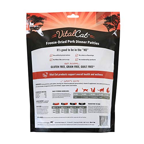  Vital Essentials Freeze Dried Cat Food, Pork Dinner Patties 8 Oz