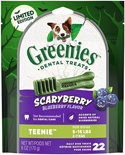  GREENIES TEENIE Natural Dog Dental Care Chews Oral Health Dog Treats Blueberry Flavor, 12 Oz. Pack (43 Treats)