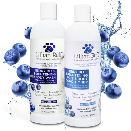  Lillian Ruff Berry Blue Brightening Face And Body Wash For Dogs And Cats - Tear Free Blueberry Shampoo - Remove Tear Stains, Hydrate Dry Itchy Skin, Add Shine & Luster To Coats - Made In USA (Gallon)