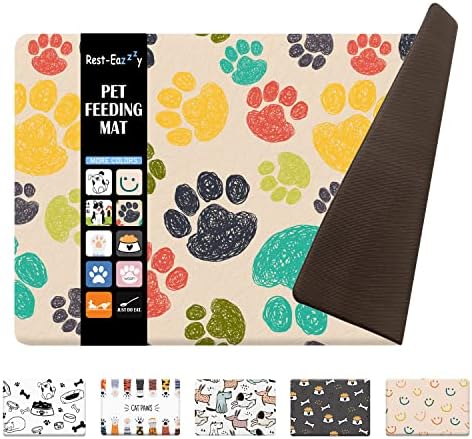  Rest-Eazzzy Absorbent Dog Bowl Mat 18"x30", Dog Food Mat, Non-Slip Pet Food Mat, Large Dog Mat For Food And Water, Durable And Eco-Friendly Dog Feeding Mat- Waterproof Backing, Machine Washable
