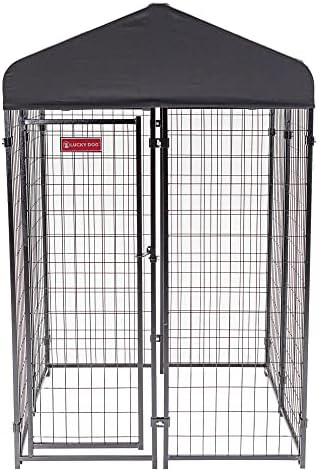  Lucky Dog 60544 Uptown Spacious 4' X 4' X 6' Heavy Duty Welded Wire Outdoor Dog Kennel With Water Resistant Cover, Black