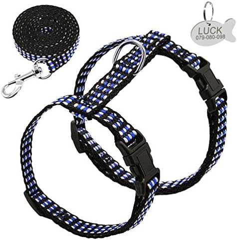  Kuntrona Nylon Cat Harness And Leash Set Customized Cats Kitten Harnesses With Id Tag Anti Lost Name Tag Blue S