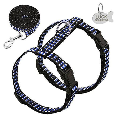  Kuntrona Nylon Cat Harness And Leash Set Customized Cats Kitten Harnesses With Id Tag Anti Lost Name Tag Blue S