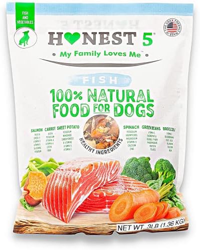  Honest5 - Human-Grade - Frozen Fresh Fish & Broccoli Dog Food - Rich In Omega-3s, 6 Ingredients, Promotes A Shiny Coat And A Healthy Heart, 48 Oz