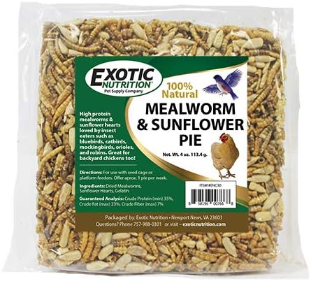  Exotic Nutrition Mealworm & Sunflower Pie - Healthy Natural Suet Basket Feeder Treat - For Backyard Chickens And Wild Birds