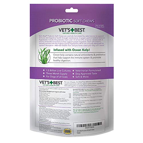  Vet's Best Probiotic Soft Chews Dog Supplements | Supports Dog Digestive Health | Promotes A Healthy Gut | 30 Day Supply