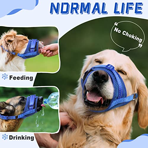  GoGoPaw Dog Muzzle Soft Air Mesh Muzzle For Large Dogs, Adjustable Pet Muzzle For Small Medium Dogs To Drink Freely, Breathable Reflective Muzzle For Dogs To Prevent Biting Barking(Blue,XL)
