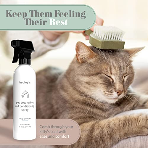  Begley's Natural Pet Detangling Spray - Premium Essential Oil Scented Detangler Spray For Dogs, Puppies & Cats - Dog Leave In Conditioner Spray - Dematting Spray For Dogs & Pets - 16 Oz, Baby Powder