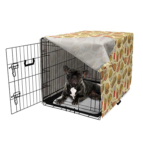  Lunarable Soda Dog Crate Cover, Fast-Food French Fries Hamburgers Onion Rings Wings Chips Retro Unhealthy Menu, Easy To Use Pet Kennel Cover For Small Dogs Puppies Kittens, 24 Inch, Multicolor