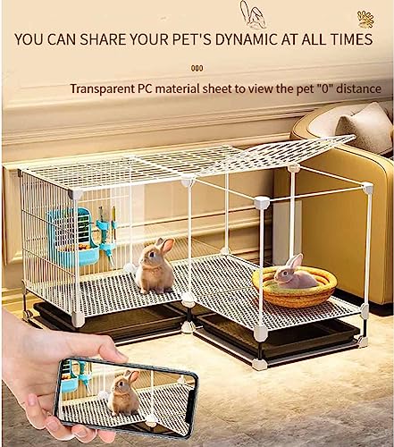  OM-PDD Indoor Guinea Pig/Ferret Cage, With Tray, Small Animal Playpen, Transparent Design, Thick Iron Mesh, Easy To Clean, Suite: Foot Pad/Water Fountain/Tray/Food Box/Water Bowl