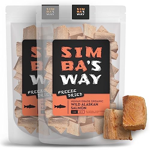  SIMBA'S WAY - Freeze Dried RAW SKINLESS Wild Alaskan Salmon Fillet Dog And Cat Treats, Organic Human Grade, Single Ingredient, All Natural, Grain-Free, No Preservatives, Made In The USA [ 2 Pack ]