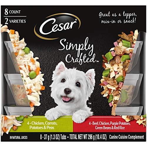  CESAR Simply Crafted Adult Wet Dog Food Meal Topper Variety Pack, Chicken, Carrots, Potatoes & Peas And Beef, Chicken, Purple Potatoes, Green Beans & Red Rice, (10) 1.3 Oz. Tubs