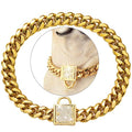  PRADOG Gold Chain Dog Collar With Zirconia Buckle Stainless Steel Chain Collars Cuban Link Dog Collar Designer Bling Puppy Necklace (10mm, 18")