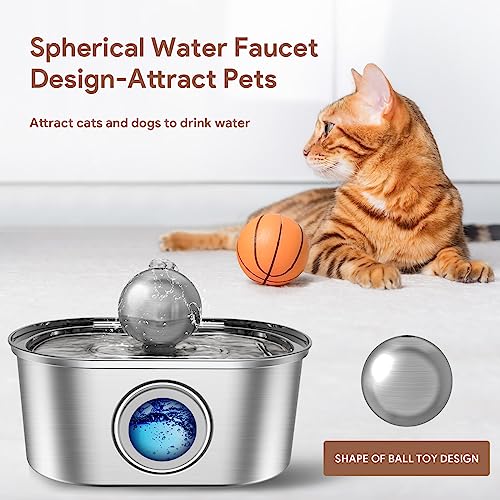  Nestsplus Cat Water Fountain,3.2L/108oz Stainless Steel Automatic Pet Water Fountain,Quiet Pump Dog Water Dispenser With LED Light,Dishwasher Safe,Water Level Window,3 Replacement Filters,for Cat/Dog