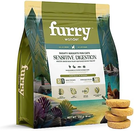  FURRY WONDER Freeze Dried Raw Cat Food Grain Free Mighty Nuggets For Cats 16oz Chicken Rabbit Recipe High Protein Dinner Patties For All Breeds And Life Stages