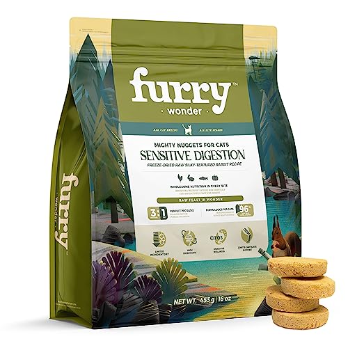  FURRY WONDER Freeze Dried Raw Cat Food Grain Free Mighty Nuggets For Cats 16oz Chicken Rabbit Recipe High Protein Dinner Patties For All Breeds And Life Stages
