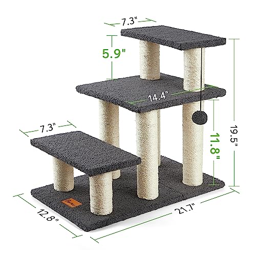  Pawque Dog Stairs & Cat Scratching Post Pet Steps For High Beds Couch, High-Strength Boards Holds Up To 150 Lbs For Indoor Small Cats Kittens Dogs Climbing Playing, 3 Combination Options, 3 Steps-Grey