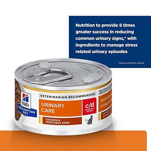  Hill's Prescription Diet C/d Multicare Stress Urinary Care Chicken & Vegetable Stew Wet Cat Food, Veterinary Diet, 2.9 Oz. Cans, 24-Pack