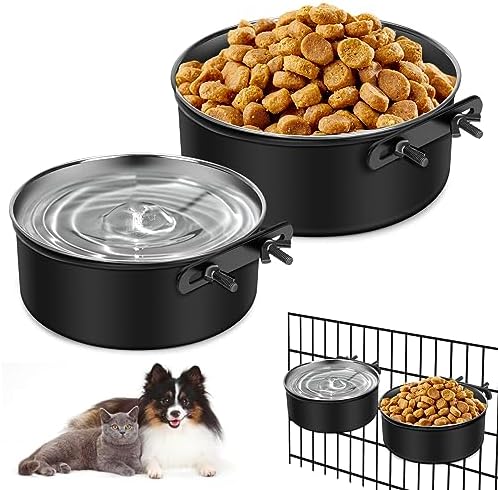  Hanging Pet Bowls,Dog Water & Food Bowls,2PCS Dog Grate Bowls,Stainless Steel Kneel Bowls With Clamp Holder For Cage, Crate, Kennel For Large/Medium/Small Pets (M(6.3"*2.6"+5.6"*2.4"), Gray)