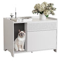  SunsGrove Cat Litter Box Enclose, Hidden Litter Boxes For Indoor Cats, Kitten Litter Furniture With Flip-Down Opening, Wooden Cat Box, Fits Most Litter Box, Multi-Functional Cabinet, White