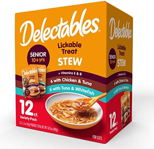  Hartz Delectables Stew Senior Lickable Wet Cat Treats, Multiple Flavors 1.4 Ounce (Pack Of 12)