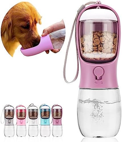  AVELORA Dog Water Bottle,Portable Pet Water Bottle With Food Container,Outdoor Portable Water Dispenser For Cat,Puppy,Pets For Walking,Hiking,Travel,Puppy Essentials,Dog Stuff(19oz)