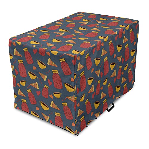  Lunarable Food Art Dog Crate Cover, Autumn Cozy Cartoon Sketchy Pattern Of Pie Bottle Jar And Hearts, Easy To Use Pet Kennel Cover For Small Dogs Puppies Kittens, 48 Inch, Slate Blue And Dark Pink