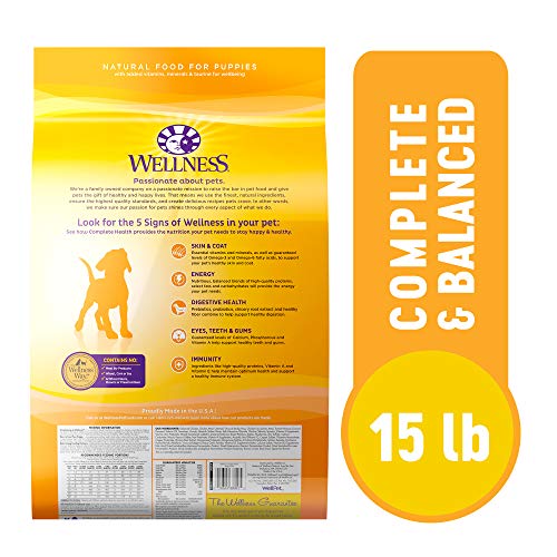  Wellness Complete Health Dry Puppy Food, Chicken, Salmon & Oatmeal, 15-Pound Bag