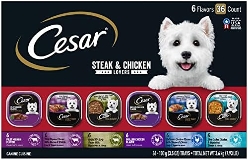  CESAR Adult Soft Wet Dog Food Steak Lovers Variety Pack With Real Meat, (36) 3.5 Oz. Trays