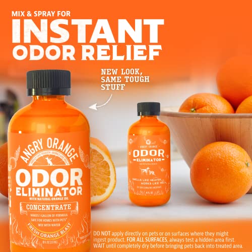  Angry Orange Pet Odor Eliminator For Home - 8oz Dog And Cat Pee Smell Remover For Carpet, Grass, Tile And Furniture - Citrus Concentrate, Makes 128oz Of Liquid