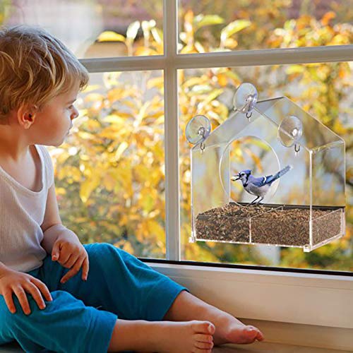  FVOWOH Clear Hanging Hotel Feed Seed Bird Suction Glass Window Table Viewing Pet Toys Time Cat Feeder(l3-Clear)