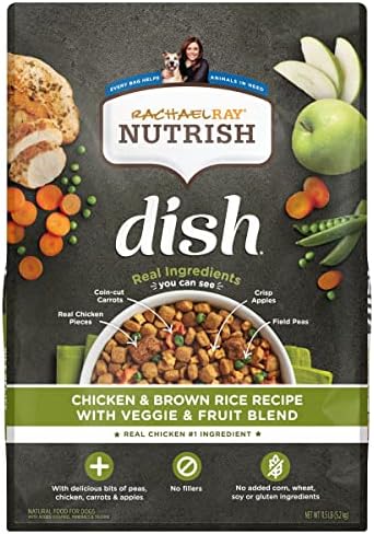  Rachael Ray Nutrish Dish Premium Dry Dog Food, Chicken & Brown Rice Recipe With Veggies & Fruit, 11.5 Pound