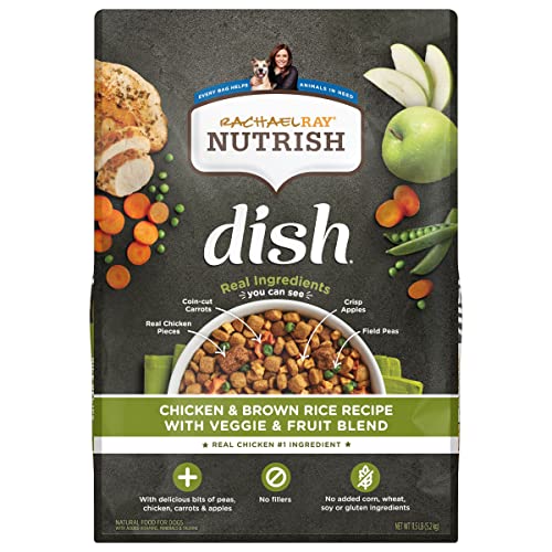  Rachael Ray Nutrish Dish Premium Dry Dog Food, Chicken & Brown Rice Recipe With Veggies & Fruit, 11.5 Pound