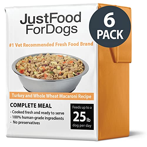  JustFoodForDogs Pantry Fresh Dog Food, Human Grade Turkey & Whole Wheat Macaroni (6 Pack)