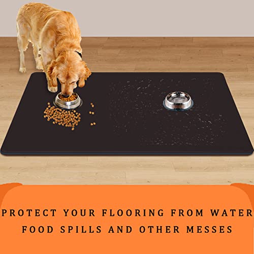  Dog Feeding Mat For Food And Water Bowls, 39.4"x29.5" Extra Large Silicone Pet Food Mat, Waterproof Dog Placemat For Protecting Floors, Non-Slip, Black