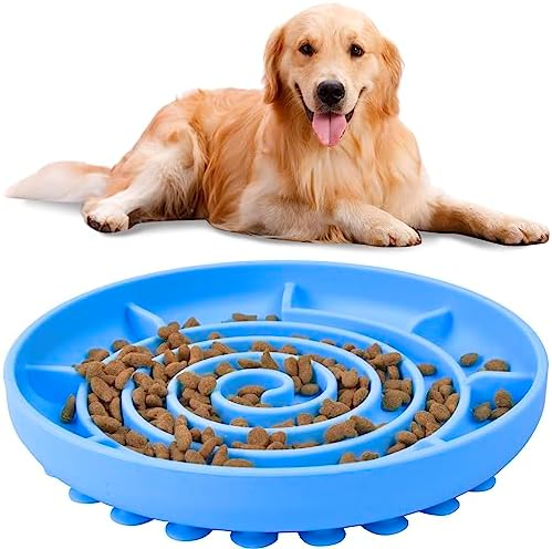  ChezAbbey Slow Feeder Dog Bowl, Silicone Dog Food Bowl, Slow Eating Feeding Pet Food Dish For Medium Small Breed Dogs Puppy Cats, Bloat Stop Anti Gulping Nonslip Puzzle Lick Bowl With Suction Cups