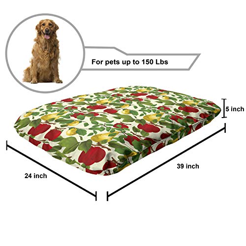  Lunarable Fruit Pet Bed, Repetitive Pattern Of Pear And Apple Branches With Leaves Blooming Organic Foods, Chew Resistant Pad For Dogs And Cats Cushion With Removable Cover, 24" X 39", Multicolor