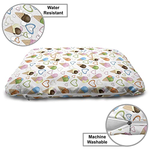  Lunarable Ice Cream Wooden Pet House, Refreshing Summer Food With 3 Different Scoops And Colorful Hearts, Outdoor & Indoor Portable Dog Kennel With Pillow And Cover, Large, Multicolor