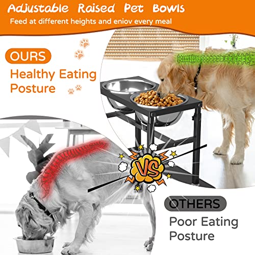  DiroPet Elevated Dog Bowls 4 Height Adjustable Raised Dog Bowl With 2 Stainless Steel Dog Food Bowls,Silicone Placemat,Non-Slip Stand For Large Medium Small Dogs And Pets
